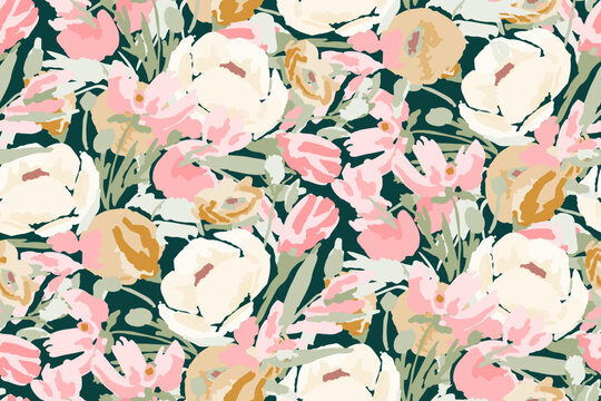 Cute hand drawn feminine watercolor seamless pattern with wildflowers.