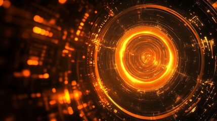 Fototapeta premium Ethereal orange time tunnel with light painting effects, abstract technological backdrop for futuristic and innovative concepts.