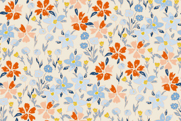 Cute feminine seamless watercolor pattern with little tiny wildflowers, hand drawn, not AI