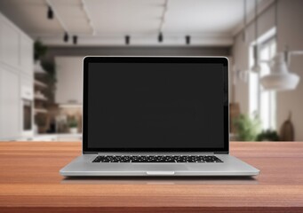 Open laptop with empty blank screen at home office