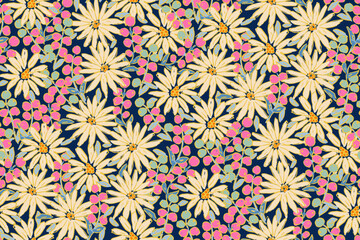 Cute hand drawn feminine watercolor seamless pattern with wildflowers.