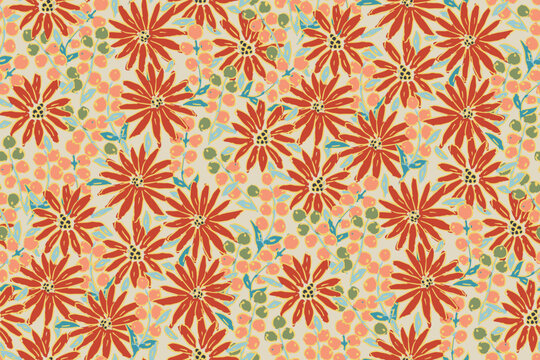 Cute hand drawn feminine watercolor seamless pattern with wildflowers.