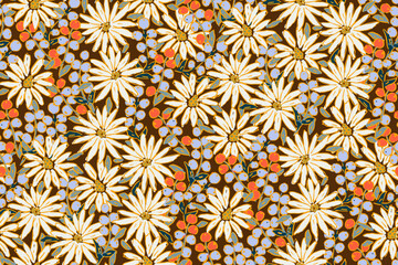 Cute hand drawn feminine watercolor seamless pattern with wildflowers.