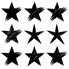 A collection of black stars arranged on a white background surface