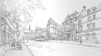 Obraz premium Detailed pencil sketch of a classic architecture landmark with open spaces for historical