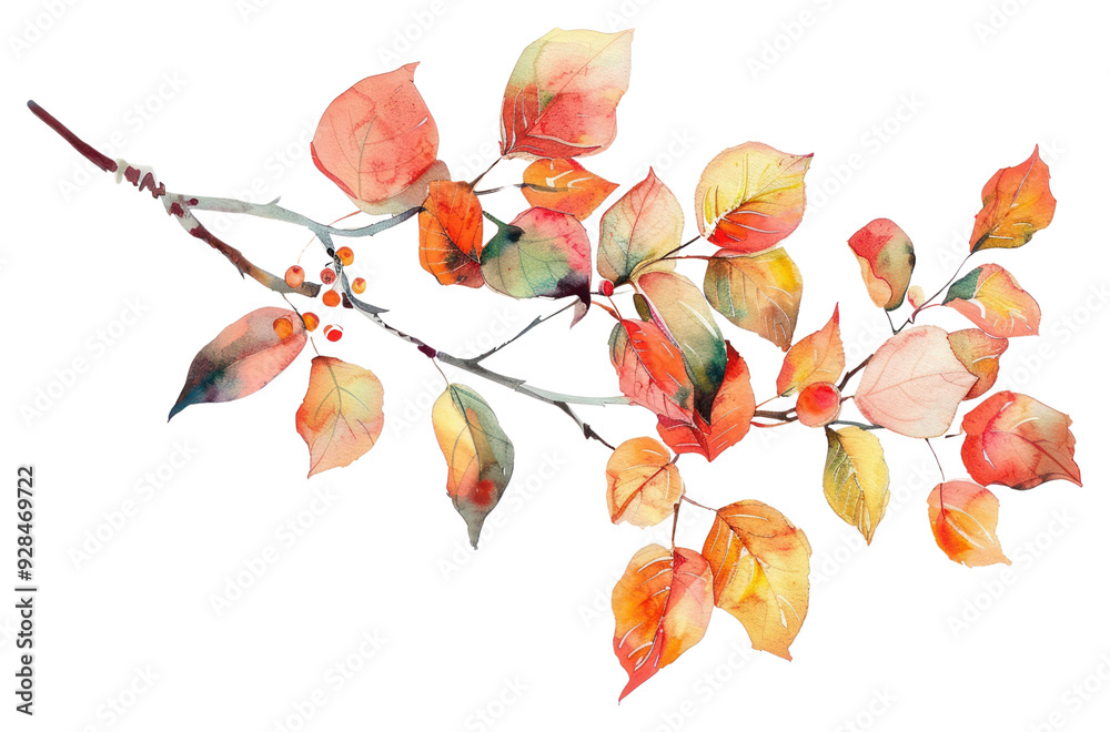 Wall mural png autumn watercolor leaves branch