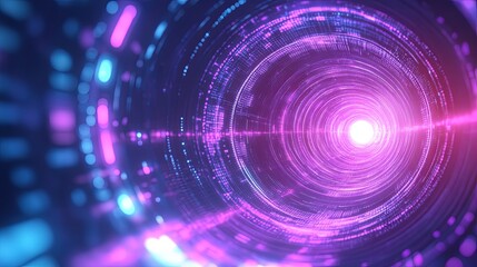 Fototapeta premium Mesmerizing purple time tunnel with light painting effects, abstract technological backdrop for imaginative and futuristic visuals.
