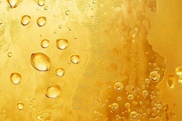 Processed collage of golden yellow oil bubbles texture. Background for banner