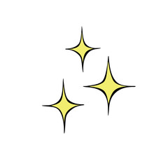 Line star glitter shine of doodle set. Star shine glow, spark glitter, clean, sparkle light vector illustration. Hand drawn outline sketch flat style.