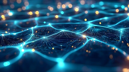 Abstract Blue Network with Bokeh Lights - Tech Background