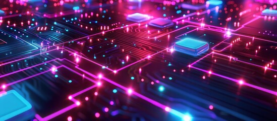Naklejka premium Abstract Circuit Board with Neon Lights