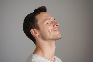 Obraz premium A close up of a man's face with his eyes closed
