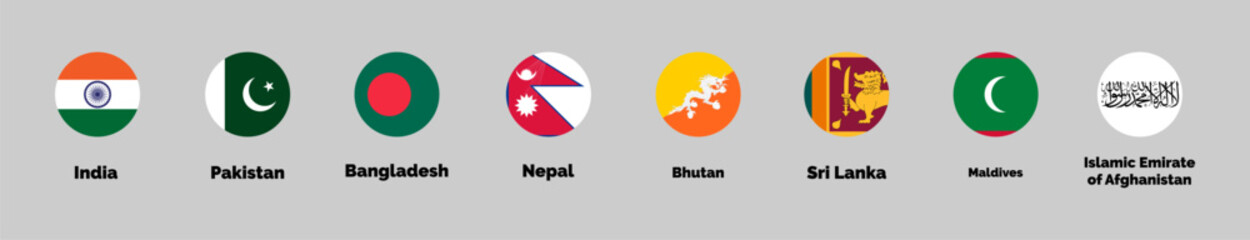 South Asian countries flags, Vector Illustration.