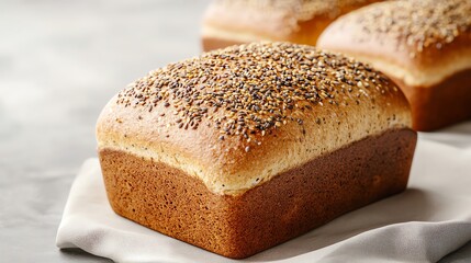 Organic whole grain bread, fresh loaf with seeds, 3D animation illustration