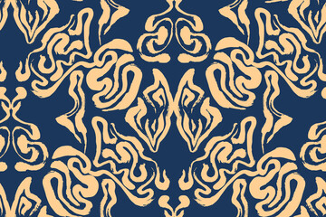 Minimalist abstract  brush stroke painting seamless flower pattern illustration. Modern trendy paint line background.