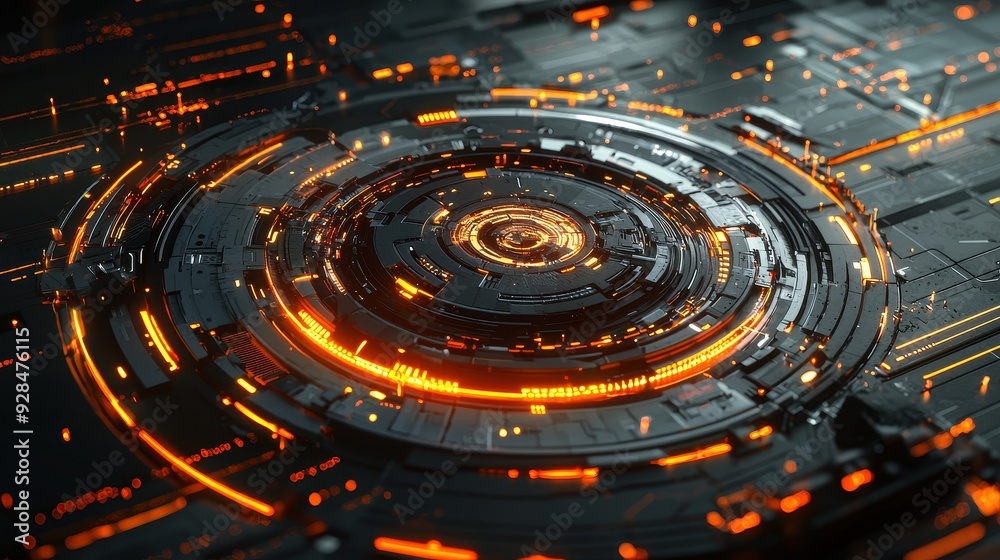 Fototapete futuristic technology environment with glowing tech elements and clear background for text