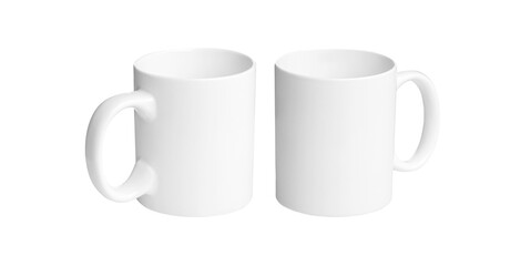 set of white cups for tea or coffee on isolated white background close up