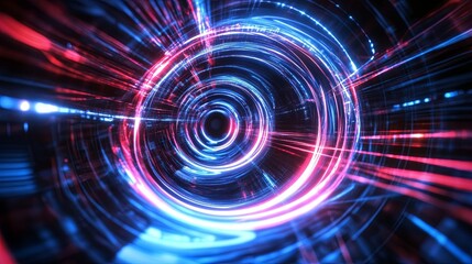 Obraz premium Futuristic red light painting on an abstract background, simulating a time tunnel with a sense of advanced technology and motion.