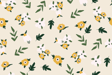 Cute hand drawn feminine watercolor seamless pattern with wildflowers.