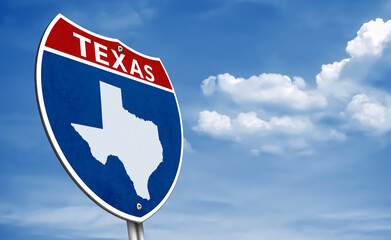 Texas State Map on Interstate road sign