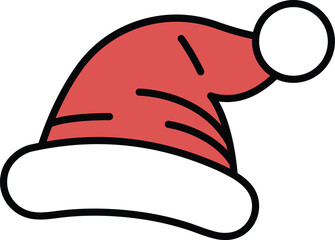 A red hat with a white stripe and a white pom pom on top