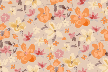 Cute hand drawn feminine watercolor seamless pattern with wildflowers.