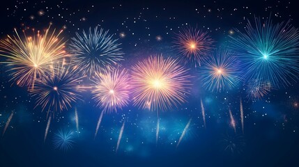 A vibrant display of colorful fireworks lighting up the night sky, celebrating with explosive beauty