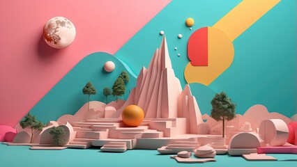 Adam's creation. Collage art of the present day. Concept for a poster in the Memphis style. 3D illustration and minimal art