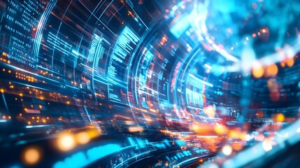 Abstract Digital Technology Background with Blue and Orange Lights