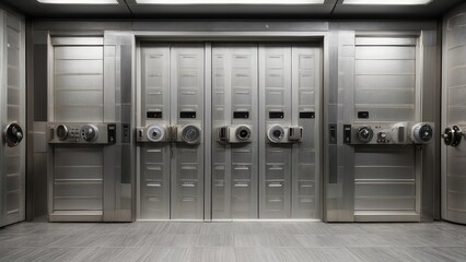 Front of a silver bank vault