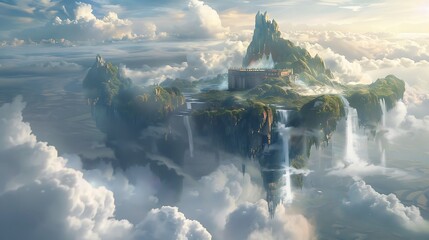 Aerial view of majestic Buddhist temple nestled amidst snow-capped mountains under a clear blue sky