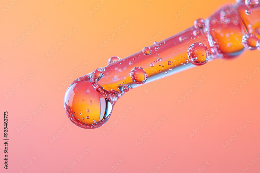 Poster a pipette with a drop of liquid, isolated on a pastel peach background, symbolizing laboratory work 