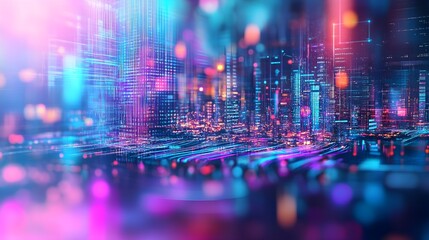 Abstract Neon Cityscape with Futuristic Glow