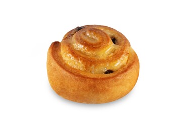 Sweet chocolate drops sugar glaze rolled buns on a white isolated background