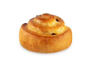 Sweet chocolate drops sugar glaze rolled buns on a white isolated background