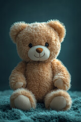 Obraz premium A teddy bear, isolated on a pastel mint background, representing comfort and companionship for a child,