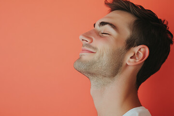 Fototapeta premium A close up of a man's face with his eyes closed