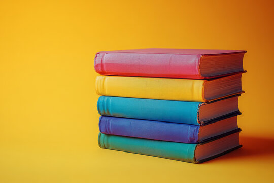A set of parenting books, isolated on a pastel yellow background, symbolizing the pursuit of knowledge and effective parenting,
