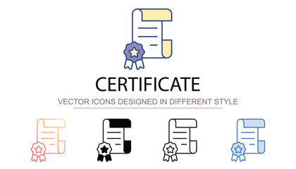 Certificate icon design with white background stock illustration