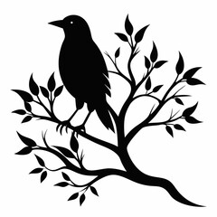 Silhouette of a big branch with bird vector illustration
