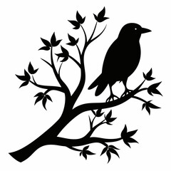 Silhouette of a big branch with bird vector illustration