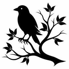 Silhouette of a big branch with bird vector illustration