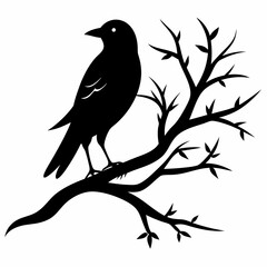 Silhouette of a big branch with bird vector illustration