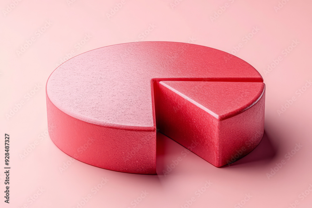Poster A pie chart, isolated on a pastel peach background, representing the division of data in statistics,