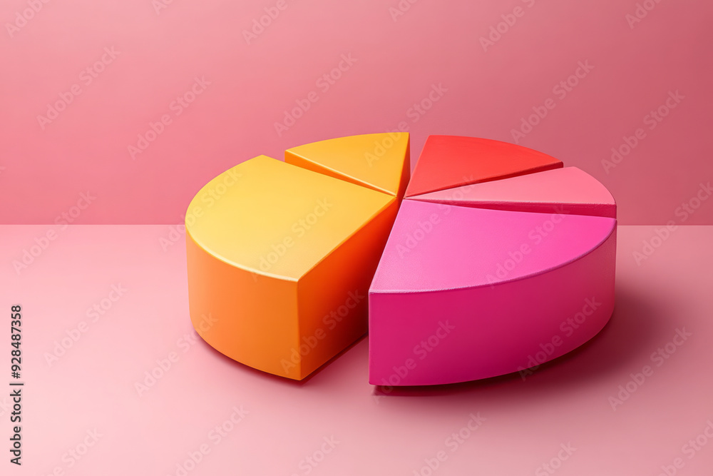 Poster a pie chart, isolated on a pastel peach background, representing the division of data in statistics,