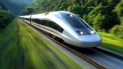 Fototapeta premium A sleek high-speed train racing through the countryside, symbolizing modern