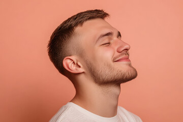 Fototapeta premium A close up of a man's face with his eyes closed