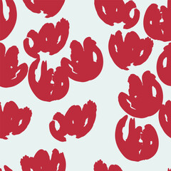Blue seamless pattern with abstract red flowers. Vector square background, illustration, print, floral design