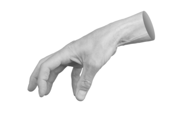 Grabbing, gripping, catching, down gesture, hand sign isolated on white background..