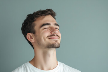 Fototapeta premium A close up of a man's face with his eyes closed